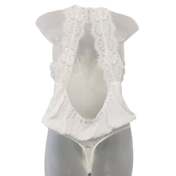Free People Thong Bodysuit Women's Small White Eyelash-Trim Mesh Embroided NEW - Picture 3 of 11
